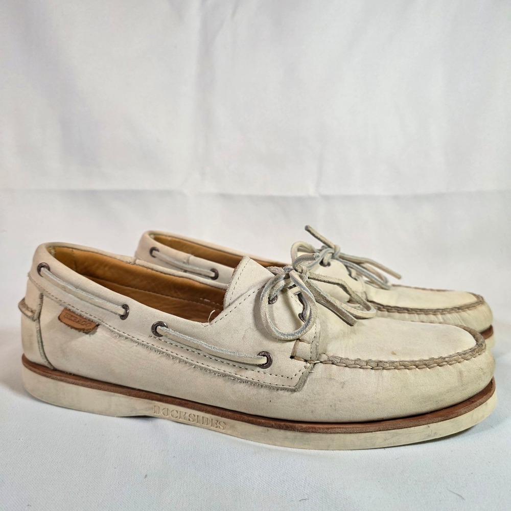 SEBAGO Docksides Men's 10.5M Cream Leather Boat Shoes Preppy Nautical Old Money